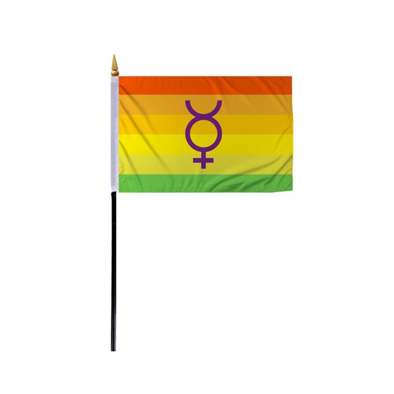 Promopatriot Small Hermaphrodite Pride Flag 4x6 inch Stick Flag Sewn Edges Fade Resistant Polyester Table Desk 11" Plastic Stick Flag