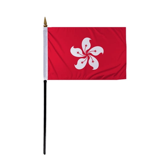 Promopatriot Small Hong Kong Country Stick Flag 4x6 inch 11" Plastic Stick Polyester Fabric Stitched Edges Hand Held Mini Small Stick Flags