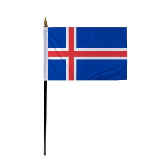 Promopatriot Small Iceland Country Stick Flag 4x6 inch 11" Plastic Stick Polyester Fabric Stitched Edges Hand Held Mini Small Stick Flags