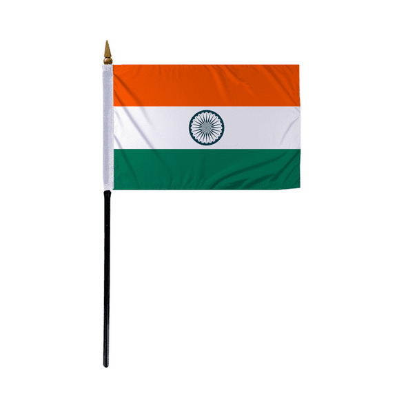 Promopatriot Small India Country Stick Flag 4x6 inch 11" Plastic Stick Polyester Fabric Stitched Edges Hand Held Mini Small Stick Flags
