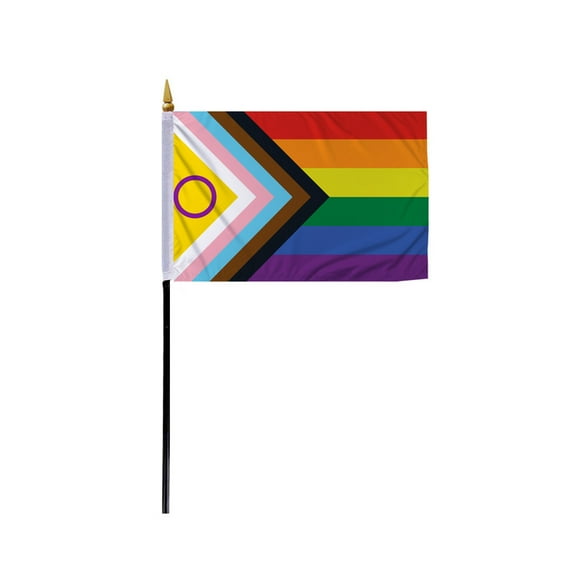 Promopatriot Small Intersex Inclusive Pride Flag 4x6 inch Stick Flag Sewn Edges Fade Resistant Polyester Table Desk 11" Plastic Stick Flag