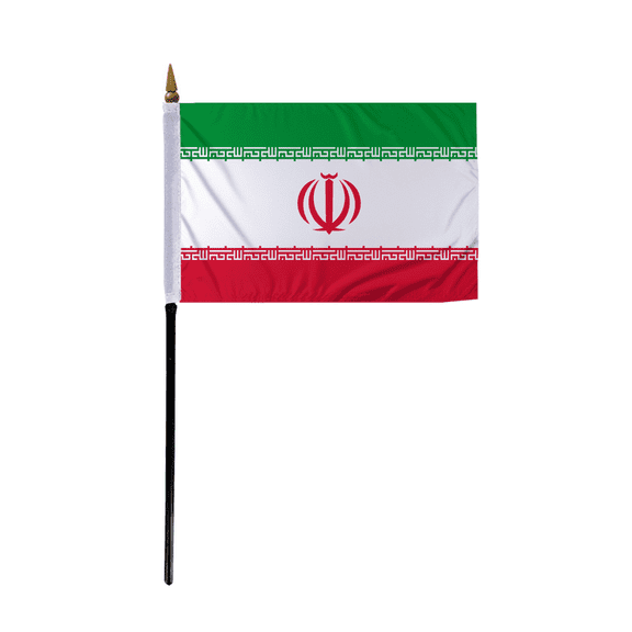 Promopatriot Small Iran Country Stick Flag 4x6 inch 11" Plastic Stick Polyester Fabric Stitched Edges Hand Held Mini Small Stick Flags