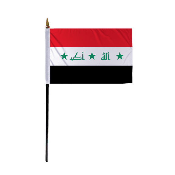Promopatriot Small Iraq 2004 Country Stick Flag 4x6 inch 11" Plastic Stick Polyester Fabric Stitched Edges Hand Held Mini Small Stick Flags