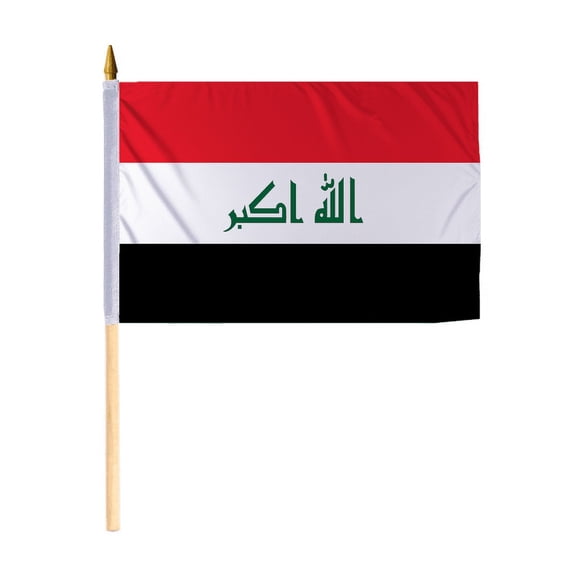 Promopatriot Small Iraq New National Desk Flag 12x18 inch 24" Wood Stick Polyester Double Stitched Edges Mini Iraq 2004 flag on Stick