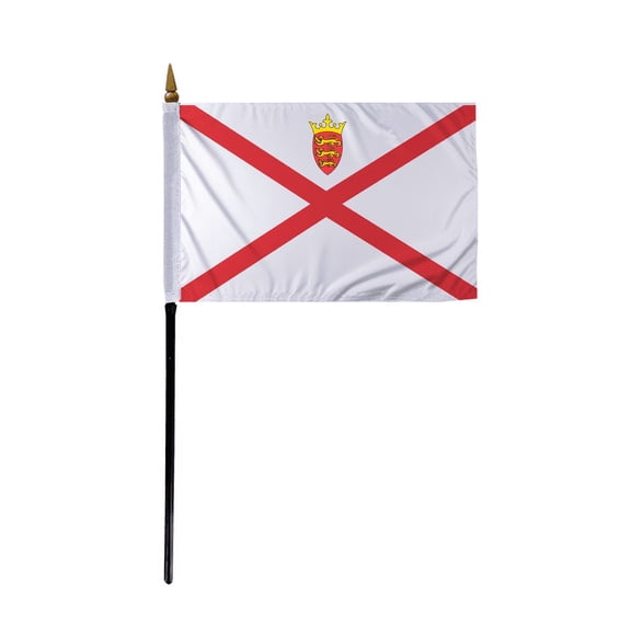 Promopatriot Small Jersey Country Stick Flag 4x6 inch 11" Plastic Stick Polyester Fabric Stitched Edges Hand Held Mini Small Stick Flags