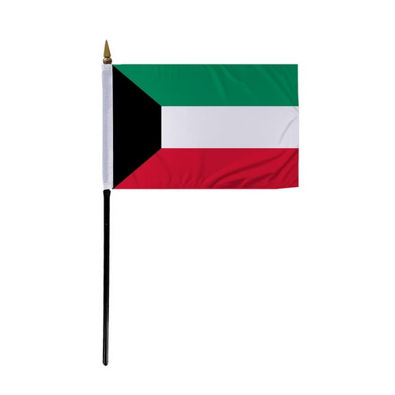Promopatriot Small Kuwait Country Stick Flag 4x6 inch 11" Plastic Stick Polyester Fabric Stitched Edges Hand Held Mini Small Stick Flags