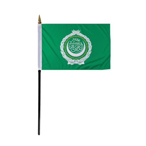 Promopatriot Small League of Arab States Country Stick Flag 4x6 inch 11" Plastic Stick Polyester Fabric Stitched Edges Hand Held Mini Small Stick Flags