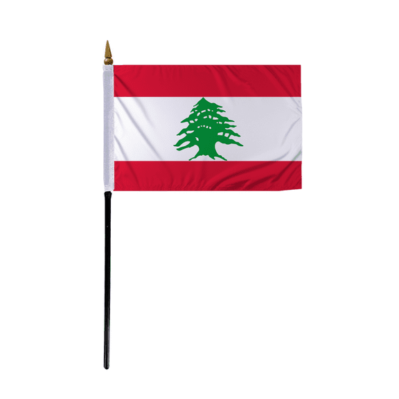 Promopatriot Small Lebanon Country Stick Flag 4x6 inch 11" Plastic Stick Polyester Fabric Stitched Edges Hand Held Mini Small Stick Flags