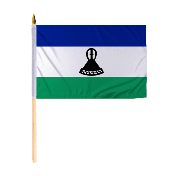 Promopatriot Small Lesotho National Desk Flag 12x18 inch 24" Wood Stick Polyester Double Stitched Edges Mini Lesotho flag on Stick