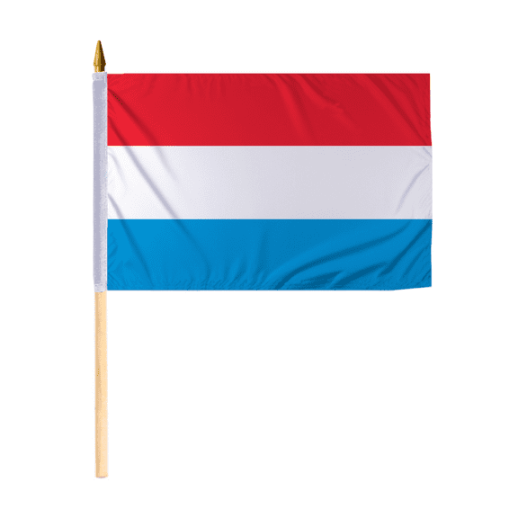 Promopatriot Small Luxembourg National Desk Flag 12x18 inch 24" Wood Stick Polyester Double Stitched Edges Mini Luxembourg flag on Stick