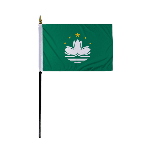 Promopatriot Small Macao Country Stick Flag 4x6 inch 11" Plastic Stick Polyester Fabric Stitched Edges Hand Held Mini Small Stick Flags