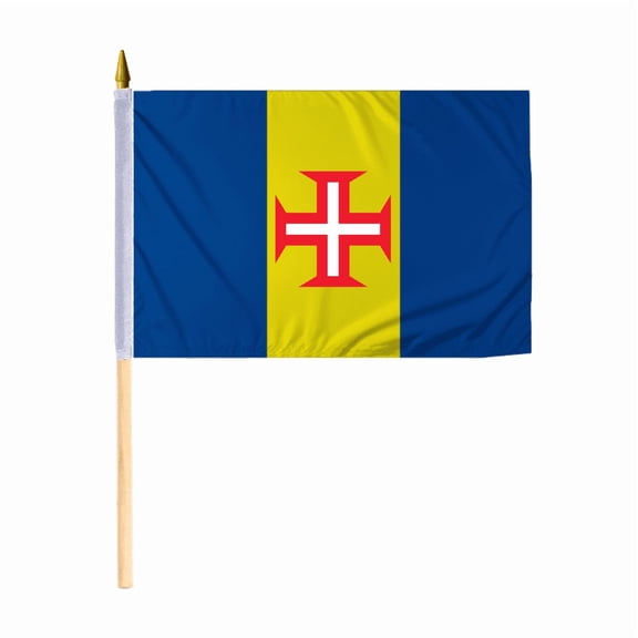 Promopatriot Small Madeira National Desk Flag 12x18 inch 24" Wood Stick Polyester Double Stitched Edges Mini Madeira flag on Stick
