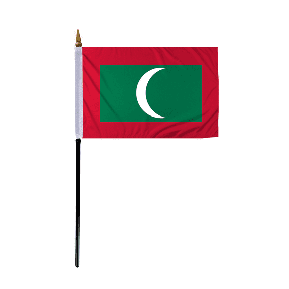 Promopatriot Small Maldives Country Stick Flag 4x6 inch 11" Plastic Stick Polyester Fabric Stitched Edges Hand Held Mini Small Stick Flags