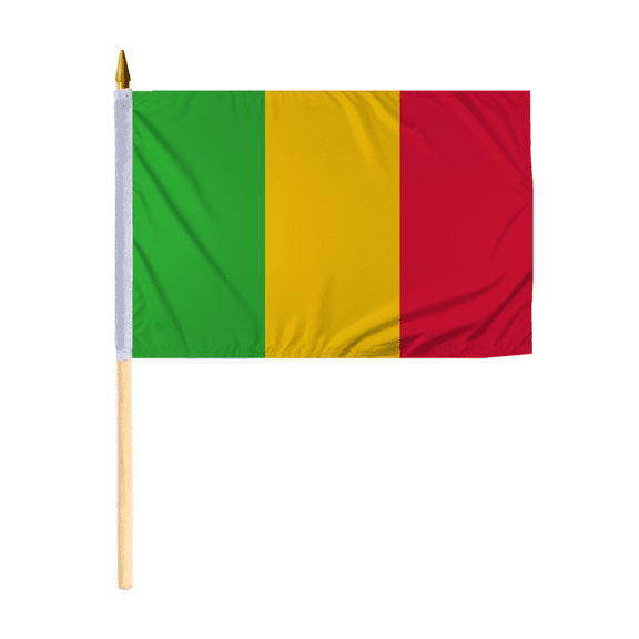 Promopatriot Small Mali National Desk Flag 12x18 inch 24" Wood Stick Polyester Double Stitched Edges Mini Mali flag on Stick
