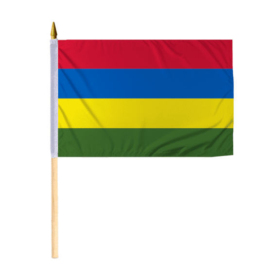 Promopatriot Small Mauritius National Desk Flag 12x18 inch 24" Wood Stick Polyester Double Stitched Edges Mini Mauritius flag on Stick