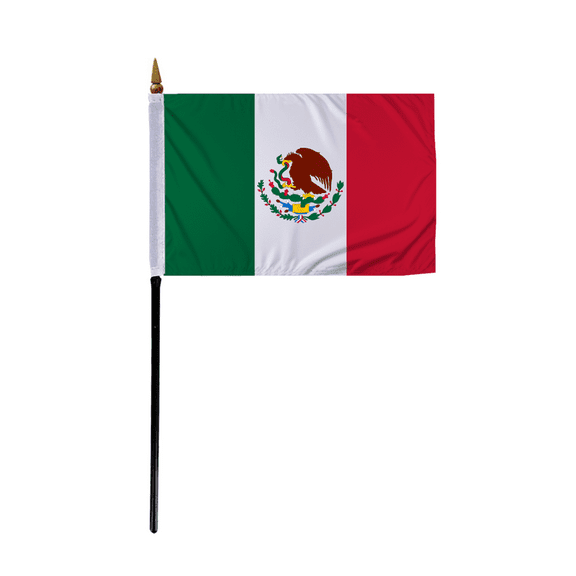 Promopatriot Small Mexico Country Stick Flag 4x6 inch 11" Plastic Stick Polyester Fabric Stitched Edges Hand Held Mini Small Stick Flags