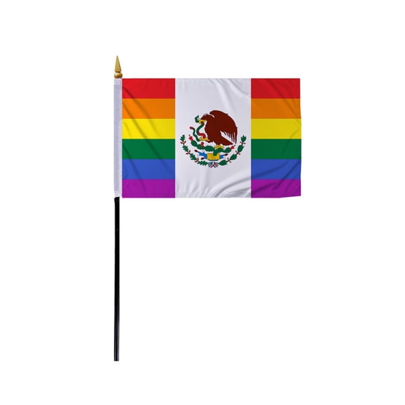 Promopatriot Small Mexico Pride Flag 4x6 inch Stick Flag Sewn Edges Fade Resistant Polyester Table Desk 11" Plastic Stick Flag