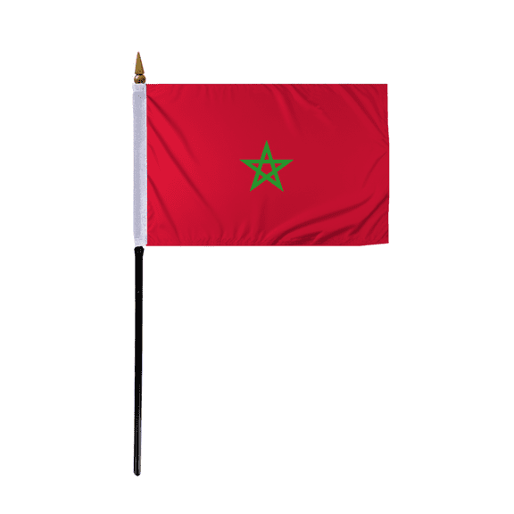 Promopatriot Small Morocco Country Stick Flag 4x6 inch 11" Plastic Stick Polyester Fabric Stitched Edges Hand Held Mini Small Stick Flags