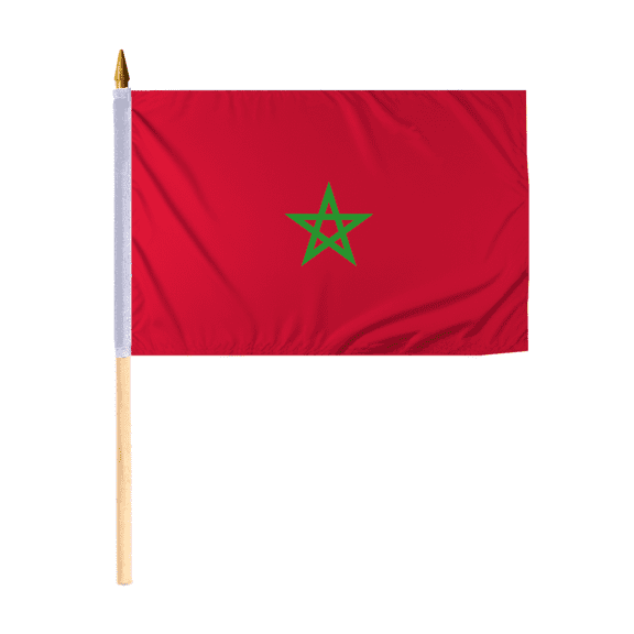 Promopatriot Small Morocco National Desk Flag 12x18 inch 24" Wood Stick Polyester Double Stitched Edges Mini Morocco flag on Stick