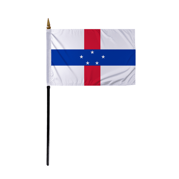 Promopatriot Small Netherlands Antilles Country Stick Flag 4x6 inch 11" Plastic Stick Polyester Fabric Stitched Edges Hand Held Mini Small Stick Flags