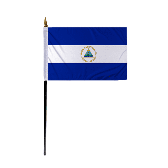 Promopatriot Small Nicaragua with Seal Country Stick Flag 4x6 inch 11" Plastic Stick Polyester Fabric Stitched Edges Hand Held Mini Small Stick Flags
