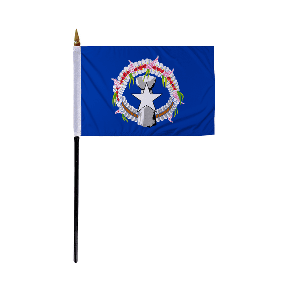 Promopatriot Small Northern Mariana Islands Country Stick Flag 4x6 inch 11" Plastic Stick Polyester Fabric Stitched Edges Hand Held Mini Small Stick Flags