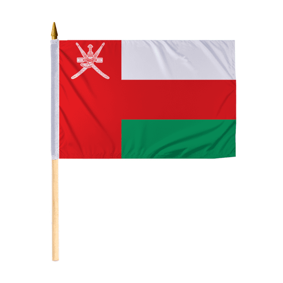 Promopatriot Small Oman National Desk Flag 12x18 inch 24" Wood Stick Polyester Double Stitched Edges Mini Oman flag on Stick