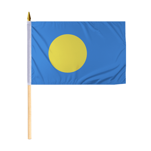 Promopatriot Small Palau National Desk Flag 12x18 inch 24" Wood Stick Polyester Double Stitched Edges Mini Palau flag on Stick