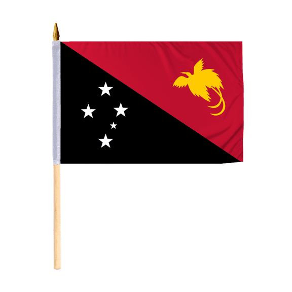 Promopatriot Small Papua New Guinea National Desk Flag 12x18 inch 24" Wood Stick Polyester Double Stitched Edges Mini Papua New Guinea flag on Stick