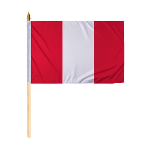 Promopatriot Small Peru National Desk Flag 12x18 inch 24" Wood Stick Polyester Double Stitched Edges Mini Peru flag on Stick