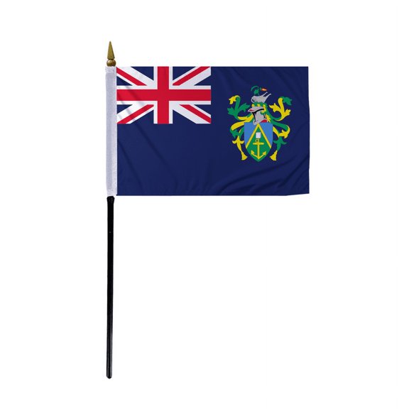 Promopatriot Small Pitcairn Islands Country Stick Flag 4x6 inch 11" Plastic Stick Polyester Fabric Stitched Edges Hand Held Mini Small Stick Flags