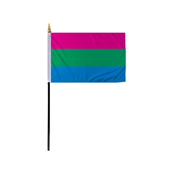 Promopatriot Small Polysexual Pride Flag 4x6 inch Stick Flag Sewn Edges Fade Resistant Polyester Table Desk 11" Plastic Stick Flag