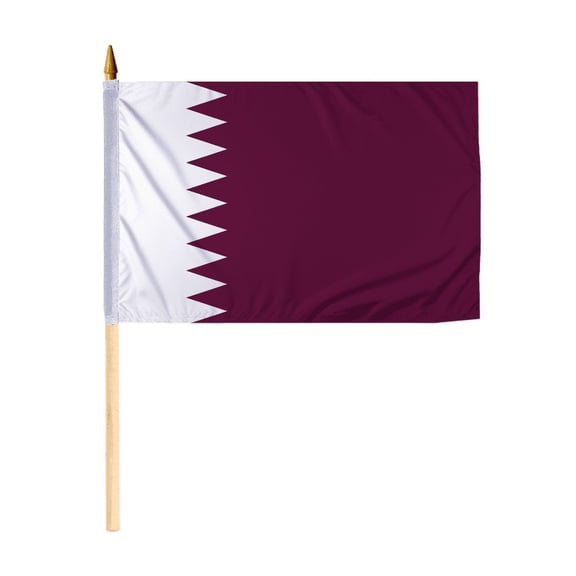 Promopatriot Small Qatar National Desk Flag 12x18 inch 24" Wood Stick Polyester Double Stitched Edges Mini Qatar flag on Stick
