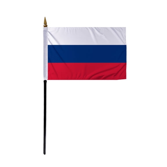 Promopatriot Small Russia Country Stick Flag 4x6 inch 11" Plastic Stick Polyester Fabric Stitched Edges Hand Held Mini Small Stick Flags
