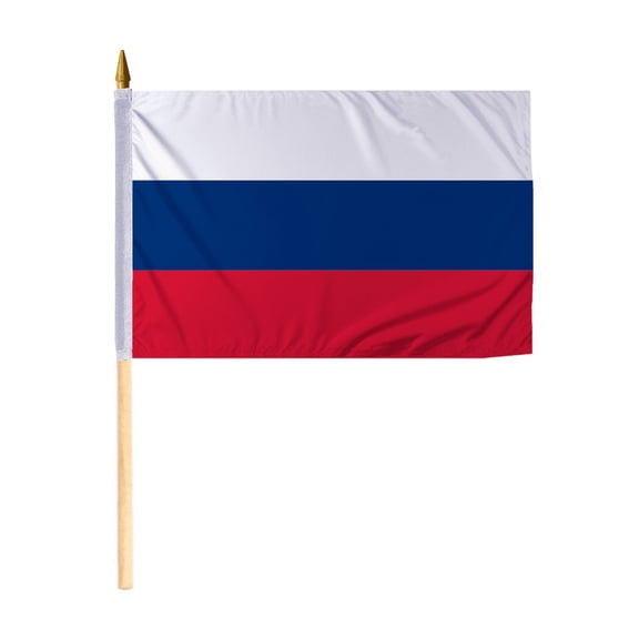 Promopatriot Small Russia National Desk Flag 12x18 inch 24" Wood Stick Polyester Double Stitched Edges Mini Russia flag on Stick