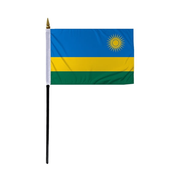 Promopatriot Small Rwanda Country Stick Flag 4x6 inch 11" Plastic Stick Polyester Fabric Stitched Edges Hand Held Mini Small Stick Flags