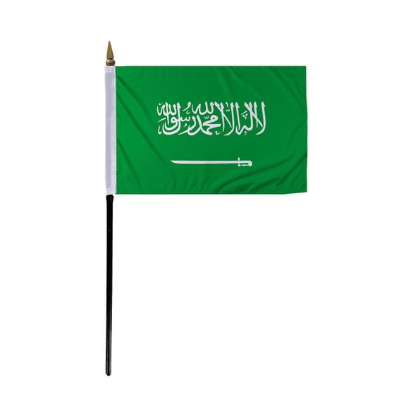 Promopatriot Small Saudi Arabia Country Stick Flag 4x6 inch 11" Plastic Stick Polyester Fabric Stitched Edges Hand Held Mini Small Stick Flags