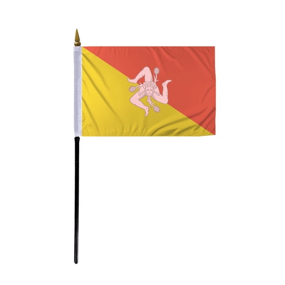 Promopatriot Small Sicily Country Stick Flag 4x6 inch 11" Plastic Stick Polyester Fabric Stitched Edges Hand Held Mini Small Stick Flags
