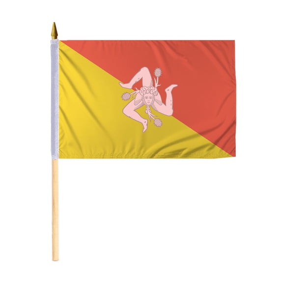 Promopatriot Small Sicily National Desk Flag 12x18 inch 24" Wood Stick Polyester Double Stitched Edges Mini Sicily flag on Stick