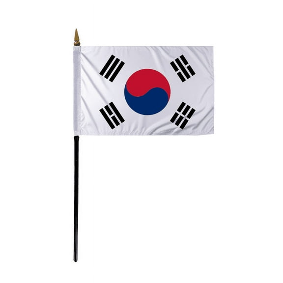 Promopatriot Small South Korea Country Stick Flag 4x6 inch 11" Plastic Stick Polyester Fabric Stitched Edges Hand Held Mini Small Stick Flags