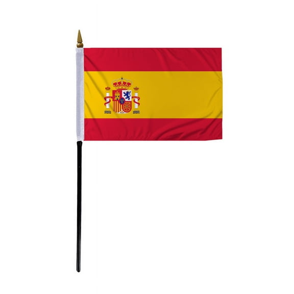 Promopatriot Small Spain with Seal Country Stick Flag 4x6 inch 11" Plastic Stick Polyester Fabric Stitched Edges Hand Held Mini Small Stick Flags