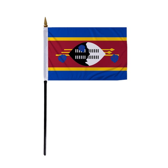 Promopatriot Small Swaziland Country Stick Flag 4x6 inch 11" Plastic Stick Polyester Fabric Stitched Edges Hand Held Mini Small Stick Flags