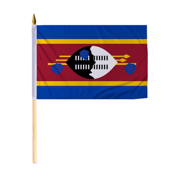 Promopatriot Small Swaziland National Desk Flag 12x18 inch 24" Wood Stick Polyester Double Stitched Edges Mini Swaziland flag on Stick