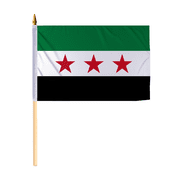 Promopatriot Small Syria National Desk Flag 12x18 inch 24" Wood Stick Polyester Double Stitched Edges Mini Syria flag on Stick