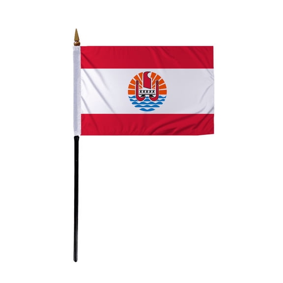 Promopatriot Small Tahiti Country Stick Flag 4x6 inch 11" Plastic Stick Polyester Fabric Stitched Edges Hand Held Mini Small Stick Flags