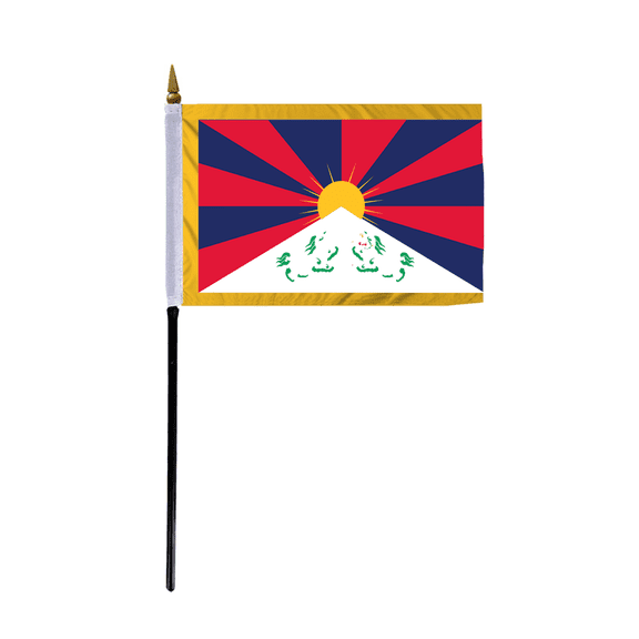 Promopatriot Small Tibet Country Stick Flag 4x6 inch 11" Plastic Stick Polyester Fabric Stitched Edges Hand Held Mini Small Stick Flags