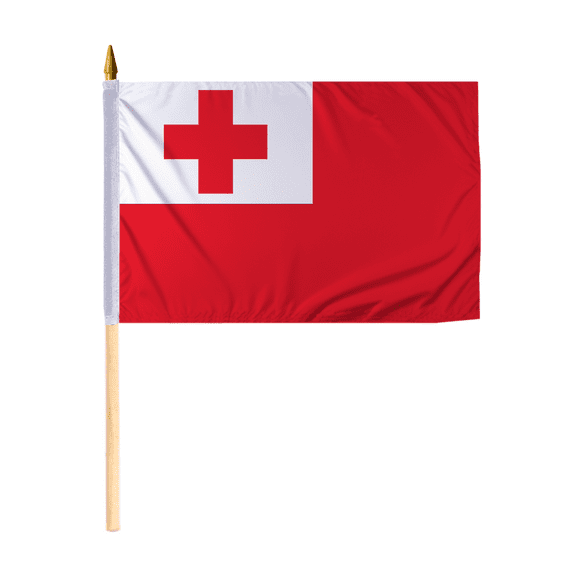 Promopatriot Small Tonga National Desk Flag 12x18 inch 24" Wood Stick Polyester Double Stitched Edges Mini Tonga flag on Stick