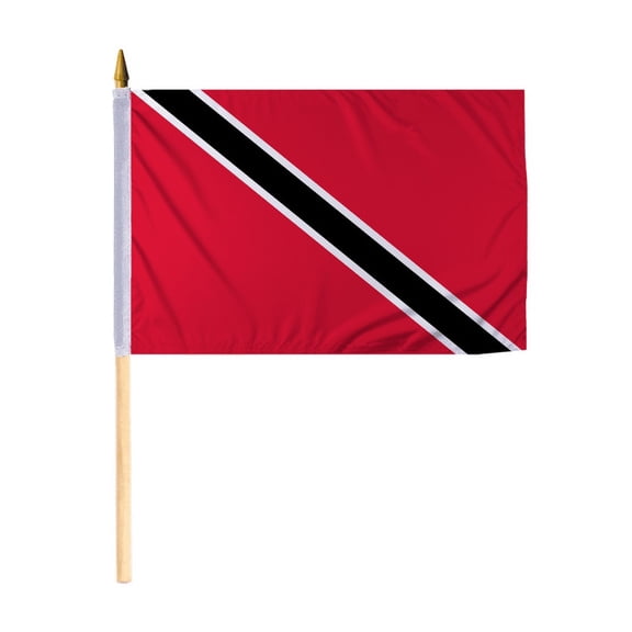 Promopatriot Small Trinidad Tobago National Desk Flag 12x18 inch 24" Wood Stick Polyester Double Stitched Edges Mini Trinidad Tobago flag on Stick