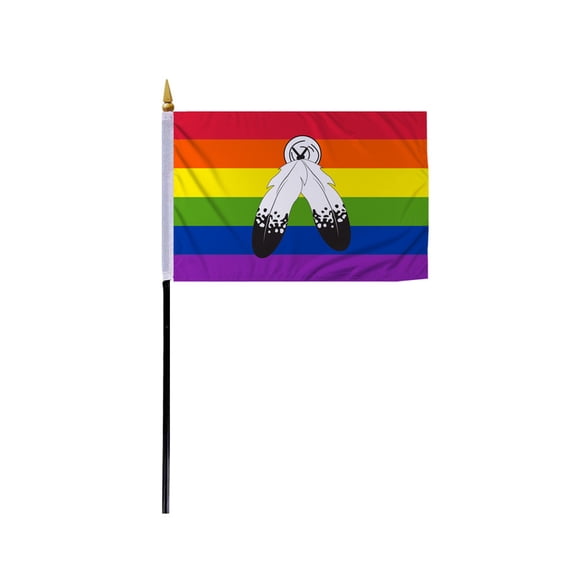Promopatriot Small Two-Spirit Pride Flag 4x6 inch Stick Flag Sewn Edges Fade Resistant Polyester Table Desk 11" Plastic Stick Flag
