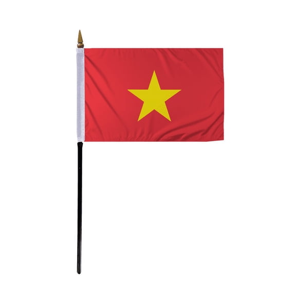 Promopatriot Small Vietnam Country Stick Flag 4x6 inch 11" Plastic Stick Polyester Fabric Stitched Edges Hand Held Mini Small Stick Flags